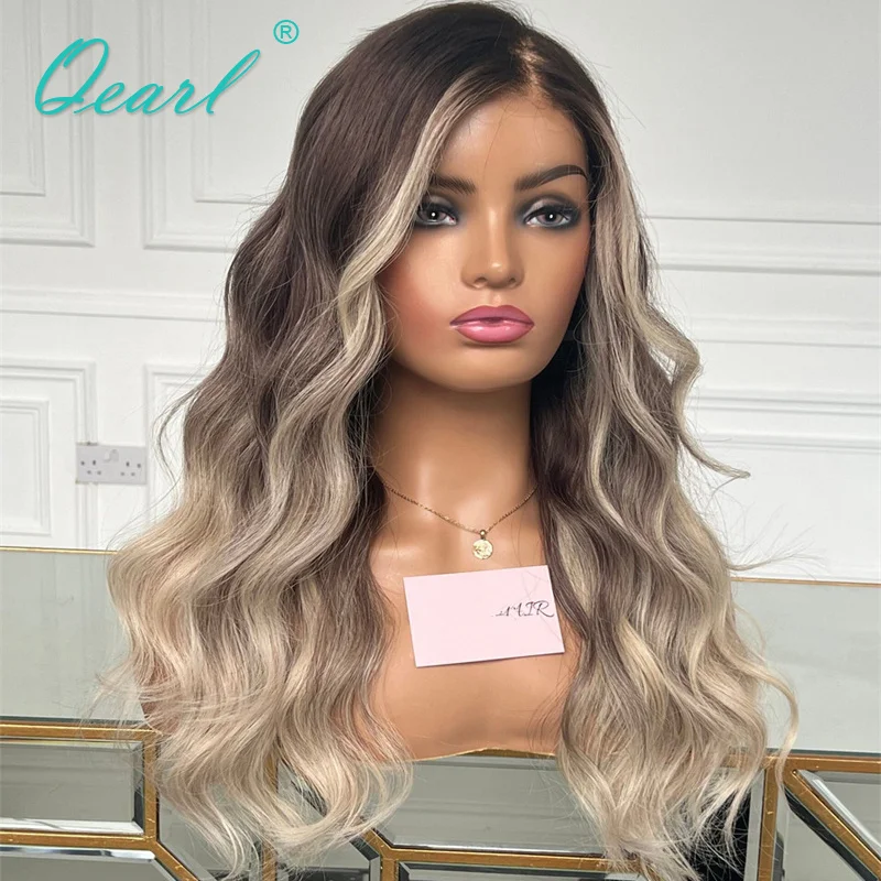 Medium Brown Ash Blonde Hd Frontal Wig Human Hair Full Lace Wigs Small Large Cap 13x6 Body Wave Lace Front Wig Free Part Qearl