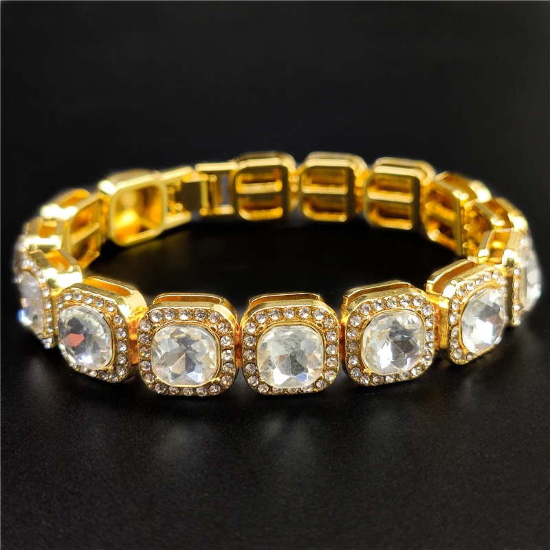 Hip Hop Full Crystal 13mm Square Tennis Chain Bracelets for Men Women Bling Rhinestone Cuban Link Chain Bracelet Luxury Jewelry