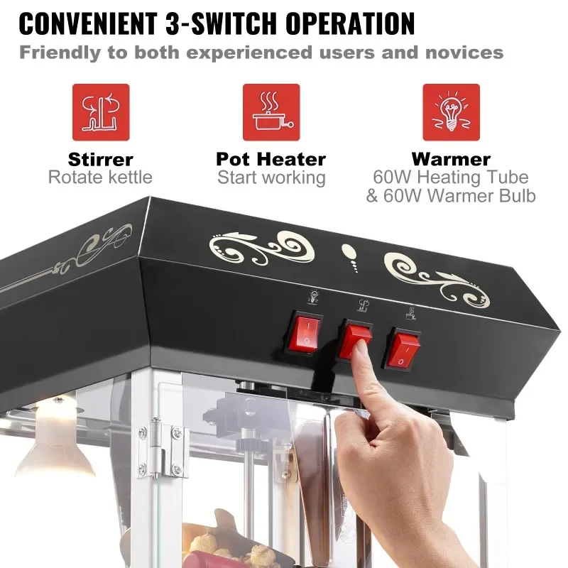 【Premium】SucceBuy Popcorn Maker 850W Popcorn Popper  hine 8 Oz Kettle Makes 48 Cups per Batch Counter  Popcorn Maker for Commerc