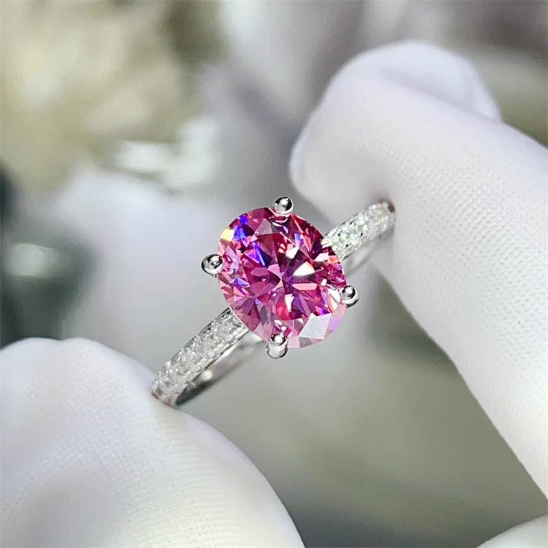 Wear Resistant Pink Oval Ring For Women 2ct Moissanite PT950 Platinum Reinforced platinum ring, anti-deformation and anti-fade