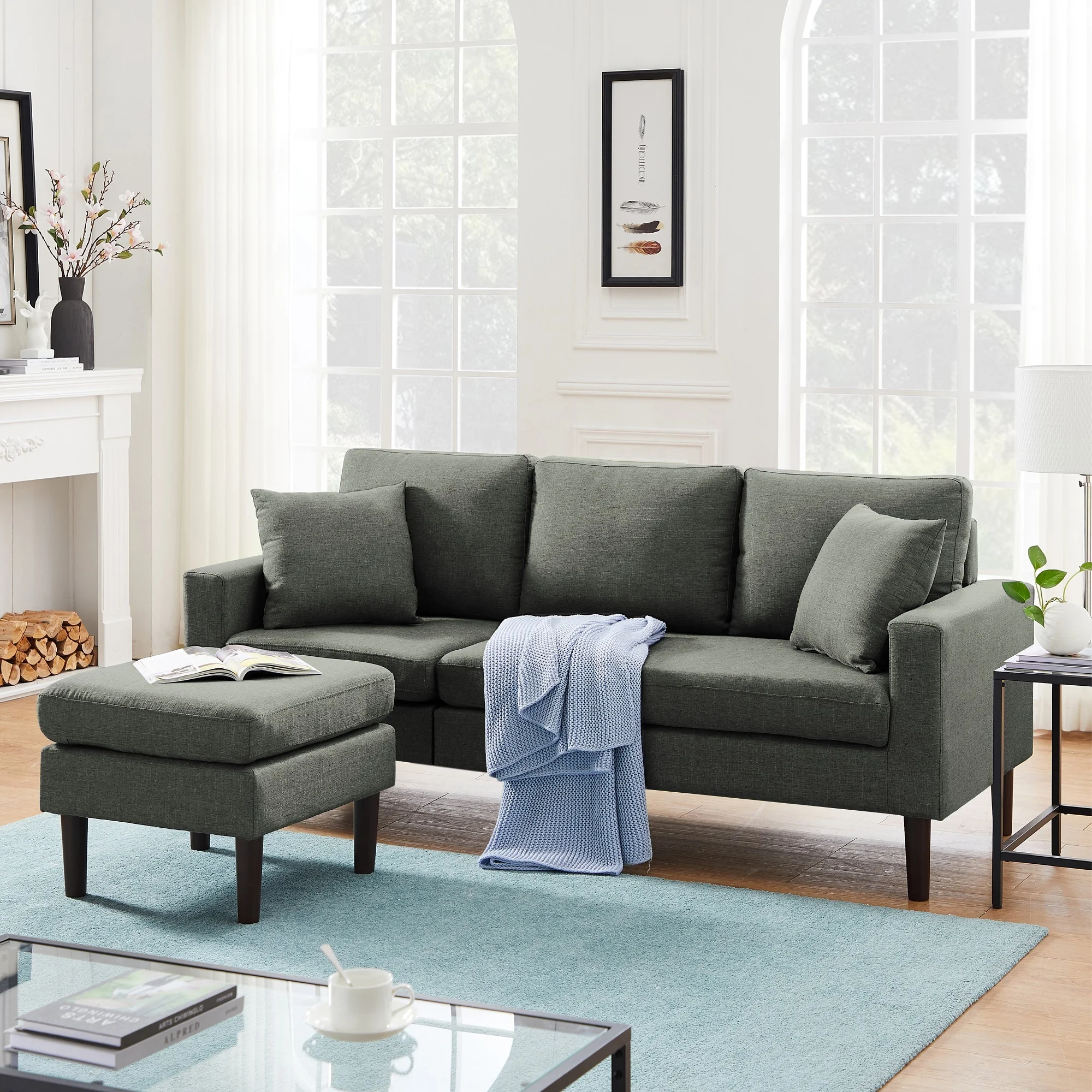 #New Design Cheap Sofa Couches Dark Grey Linen Fabric Reversible Corner Sectional Sofa Cheap Sofa Set for Apartment