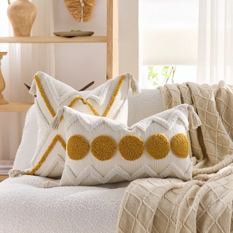Boho Style Cushion Cover 45x45cm 30x50cm Home Decoration Tufted Dot Diamond Yellow Green Blue Pillow Cover for Sofa Couch Chair