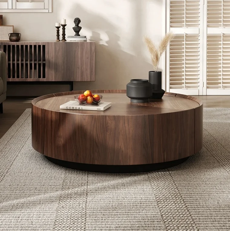 شرفة غرفة المعيشة أو شقة صغيرة للاستخدام الداخلي لطاولة القهوة الخشبية للتخزين على الطراز الحديث، نمط مربع #4