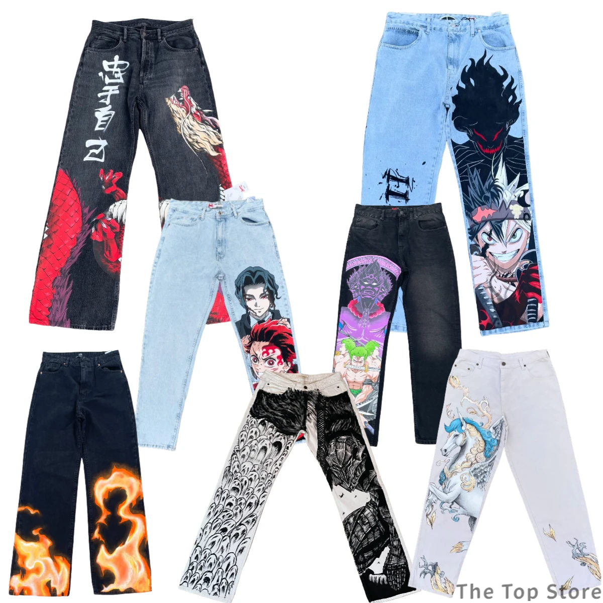 

High Quality Jeans Print Anime Style Jeans Harajuku Streetwear for Men Gothic Clothing Wide Leg Trendy Brand Y2k Pants