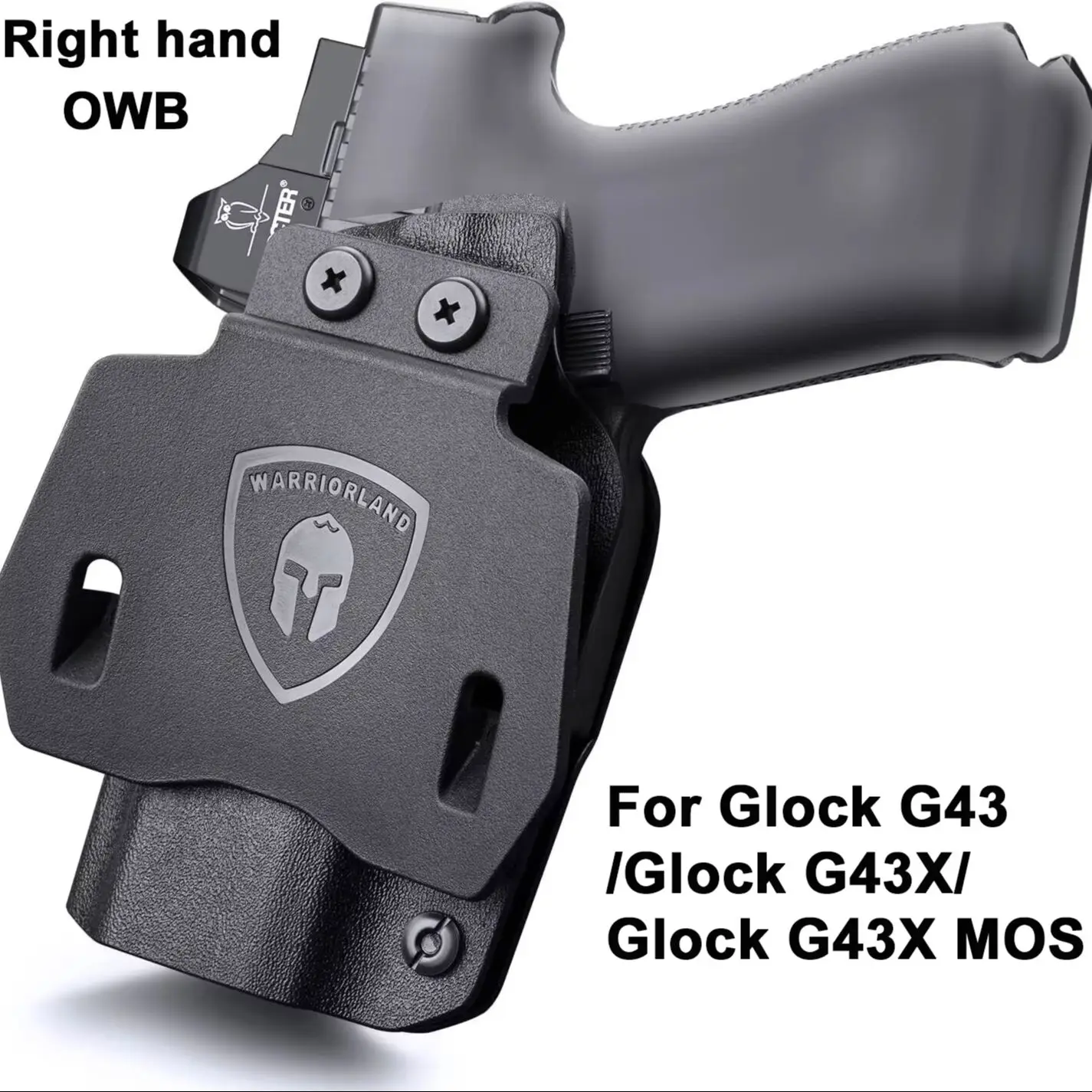 Uniquement pour pistolet Glock 43 /Glock 43X et Glock 43X MOS, étui OWB Kydex, insérer le son de clic, vue de montage, coupe optique, main droite