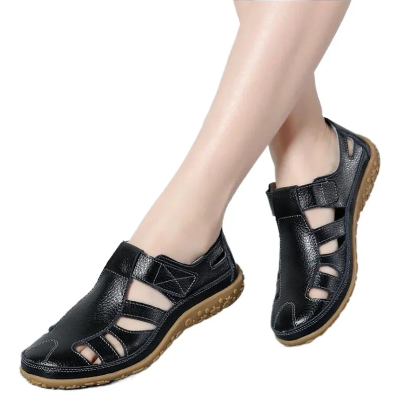 New Listing Women\'s Sandals Summer Genuine Leather Handmade Ladies Shoe Leather Sandals Women Flats Retro Style Mother Shoes