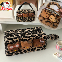 Sanrio HelloKitty Makeup Bag Leopard Large Capacity Makeup Organizer Women Portable Cosmetic Bag Organizer Bag for Travel Zip