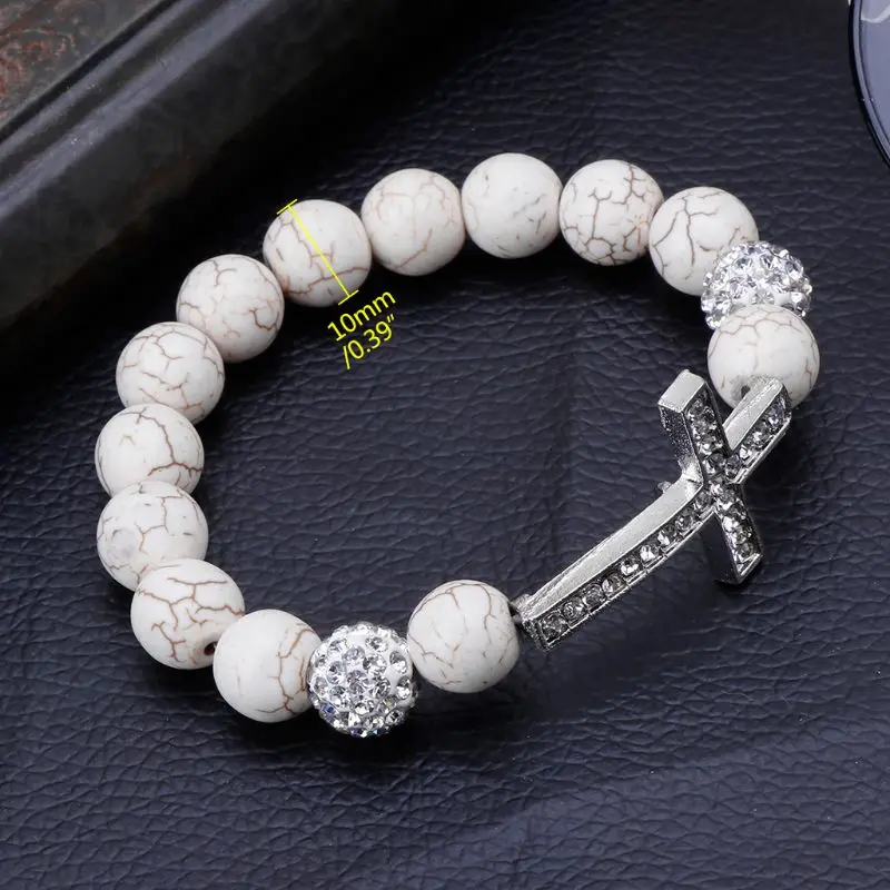 White Stone Beads Rosary for Cross Diamond Bracelet Catholicism Prayer Religious for Cross Jewellery for Family Elders Dropsale