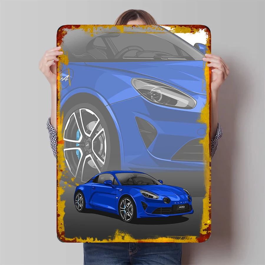 جبال الألب A110 سيارة رياضية معدنية جدار الفن اللوحة الحديد الزخرفية لعشاق السيارات #1