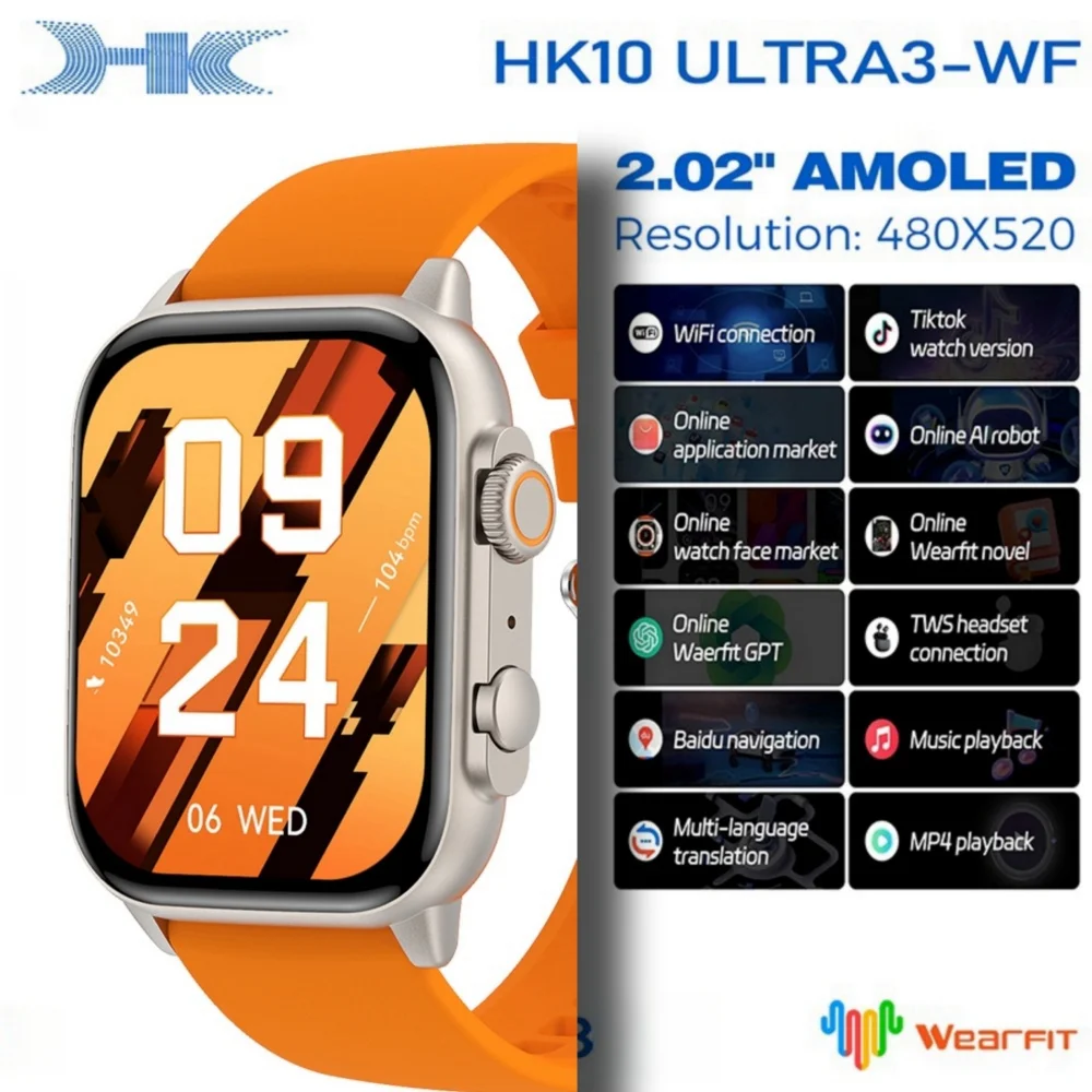 HK10 Ultra 3-WF AMOLED Smart Watch Men WiFi Bluetooth Call ChatGPT Compass G-Sensor Photo Album Sport Smartwatch for Android IOS