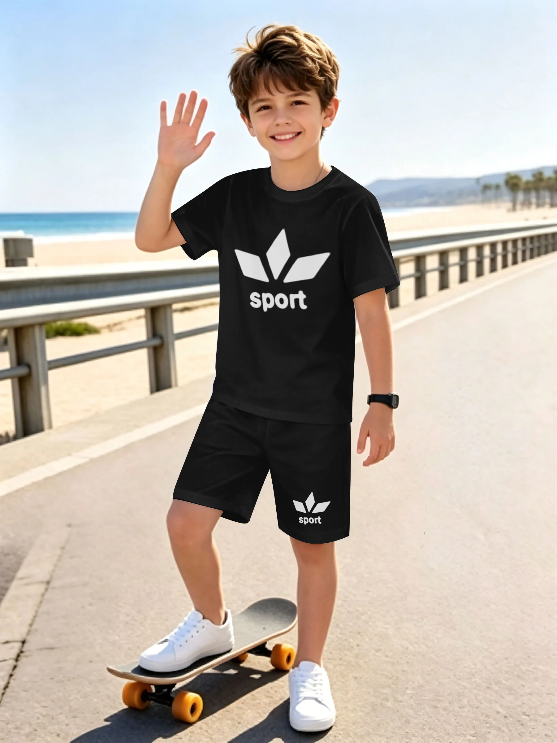 Teenage Children's Short-sleeved Short-pants Set - Casual Style Cool Patterned Print Design. Summer Outdoor Outfit.