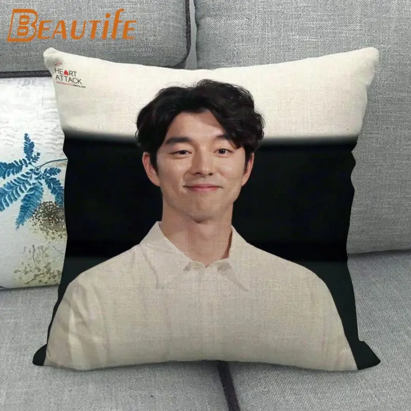 Federa per cuscino personalizzata Gong Yoo KPOP federa per cuscino in lino di cotone decorativo per la casa 45x45cm un lato