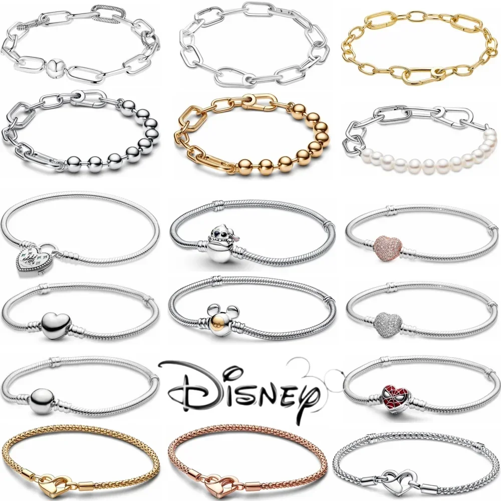 

2025 Fashion Fit Disney Charms Bracelet Basic Snake Chain Beads Diy for Women Bangle Lover Anniversary Valentine's Day Gift