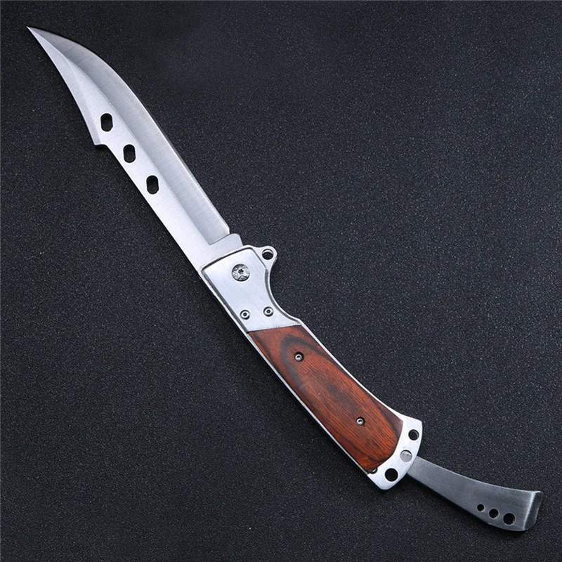 Marca Outdoor Tactical Folding Pocket Knife, caça Survival Knife, Handle madeira portátil, Camping Facas, 58HRC, 7cr13 Blade