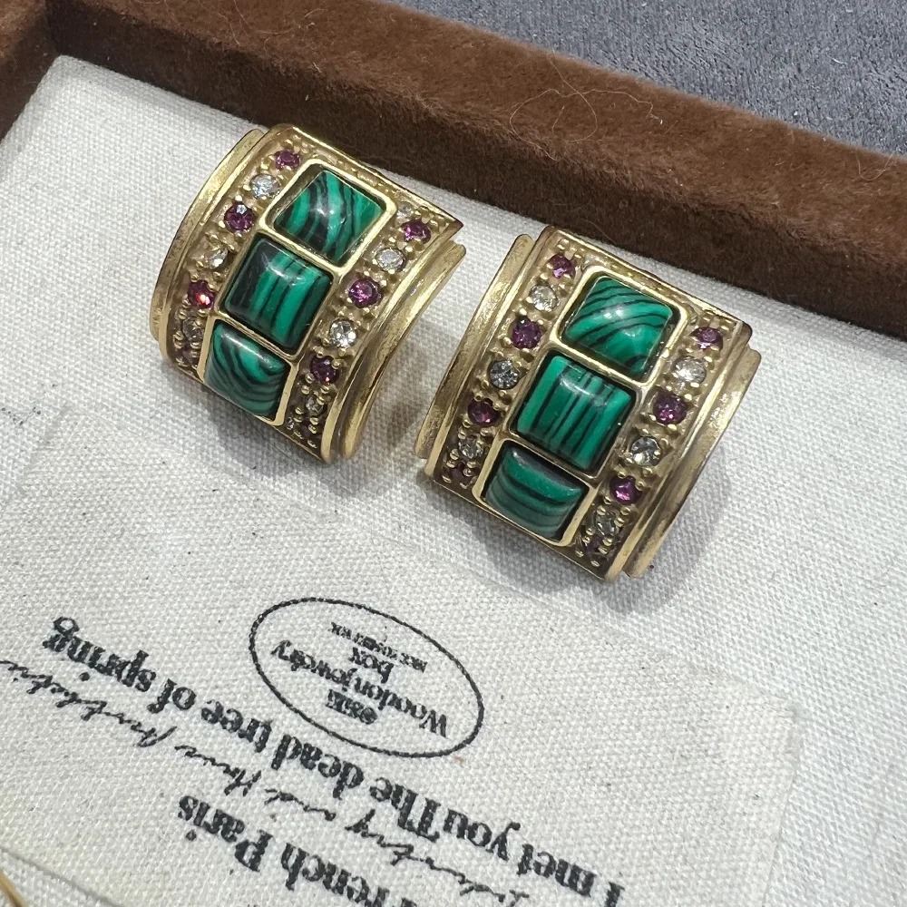 European and American cross-border malachite retro medieval earrings love commuter earrings accessories women's niche high-end w