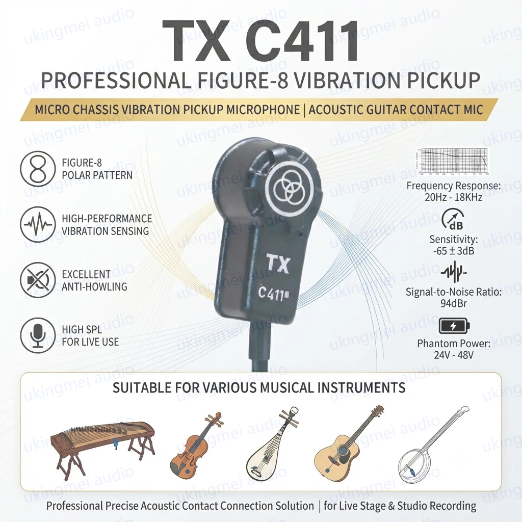 C411 High Performance Microphone Capacitive Vibration Pickup 8-shaped Suitable for Violin Guitar Double Bass Contact Microphone