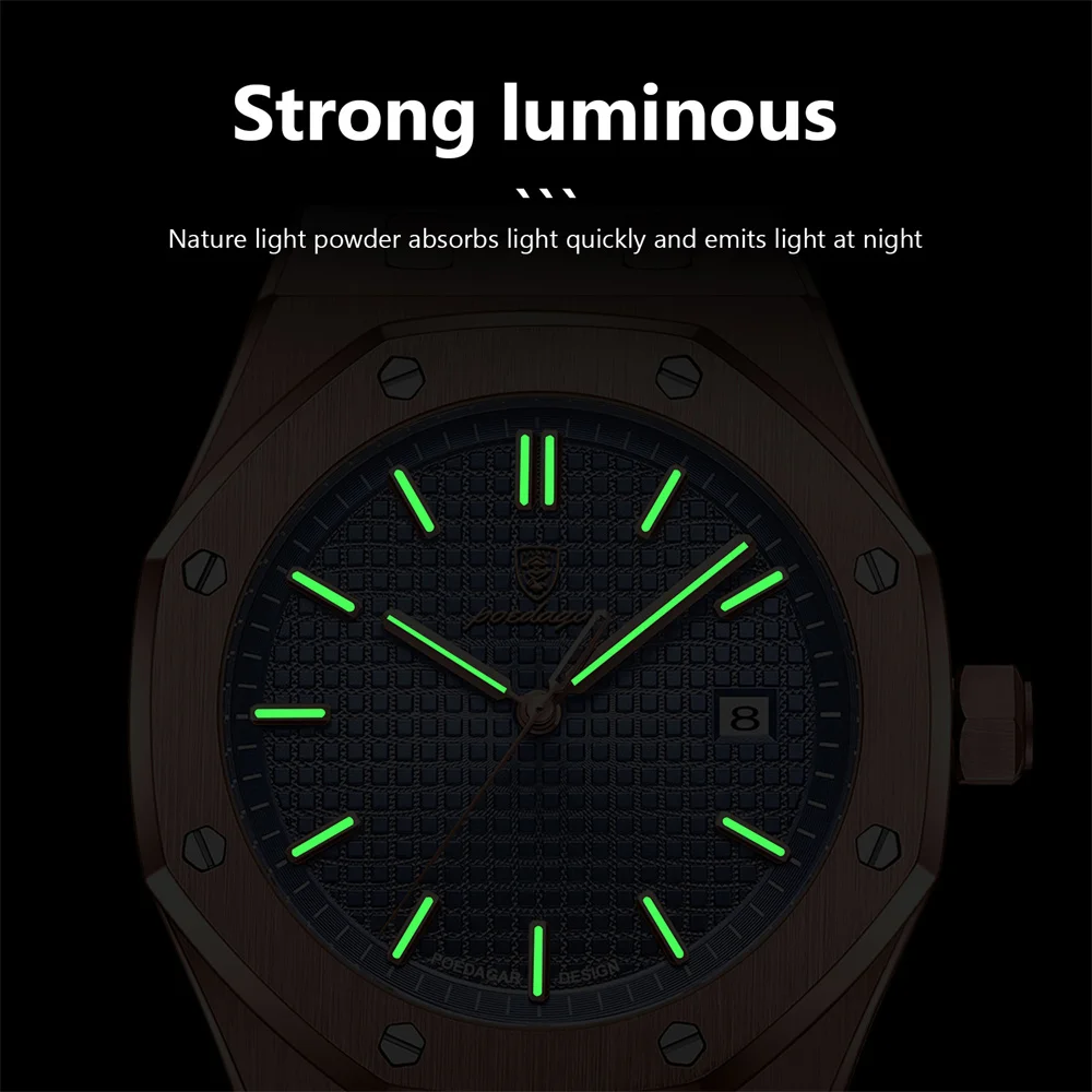 POEDAGAR رجل الأعمال الفاخرة ساعة اليد مقاوم للماء مضيئة تاريخ الرجال ساعة الفولاذ المقاوم للصدأ موضة ساعات كوارتز للرجال Reloj #2