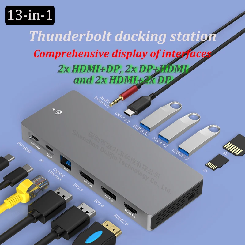 MST HUB USB-C Gen2 10GBPS Data Thunderbolt Dock 2x HDMI DP 4K 60HZ Laptop Accessories for MacBook MateBook NoteBook Dell Lenovo