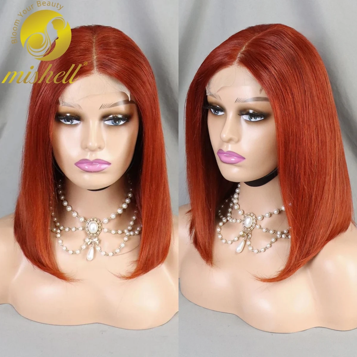 

#33 Orange 4x4 Transparent Lace Closure Wigs Transparent Straight Hair Short Bob Wigs Remy Human Hair Wigs For Black Women