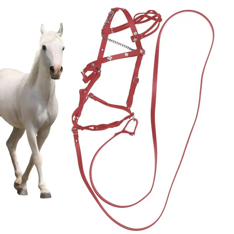 Leather Halter For Horses Lead Ropes PU Leather Halter For Horses Ergonomic Comfortable Unfettered Halters With Metal Buckle For