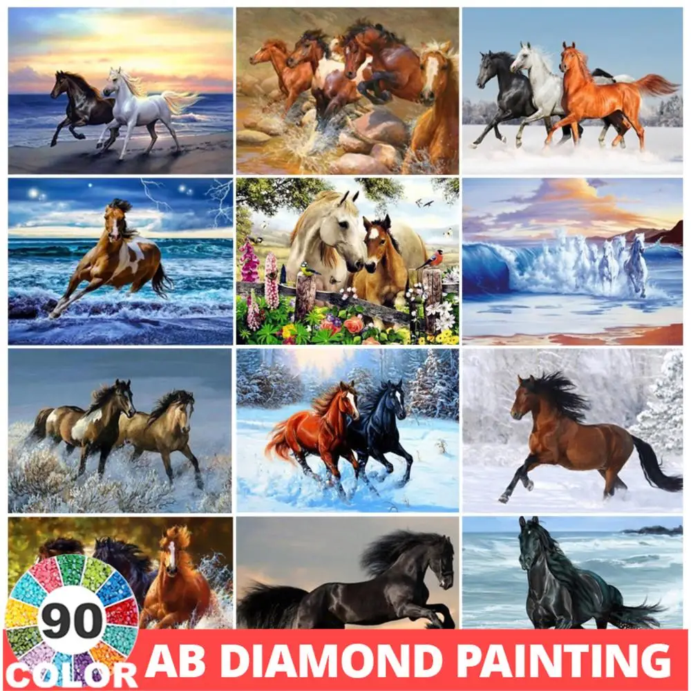 AB 90 Colors Diamond Painting 5D Horse Animal Picture Cross Stitch Kit Full Square/Round DIY Mosaic Art Embroidery Gift Hobby