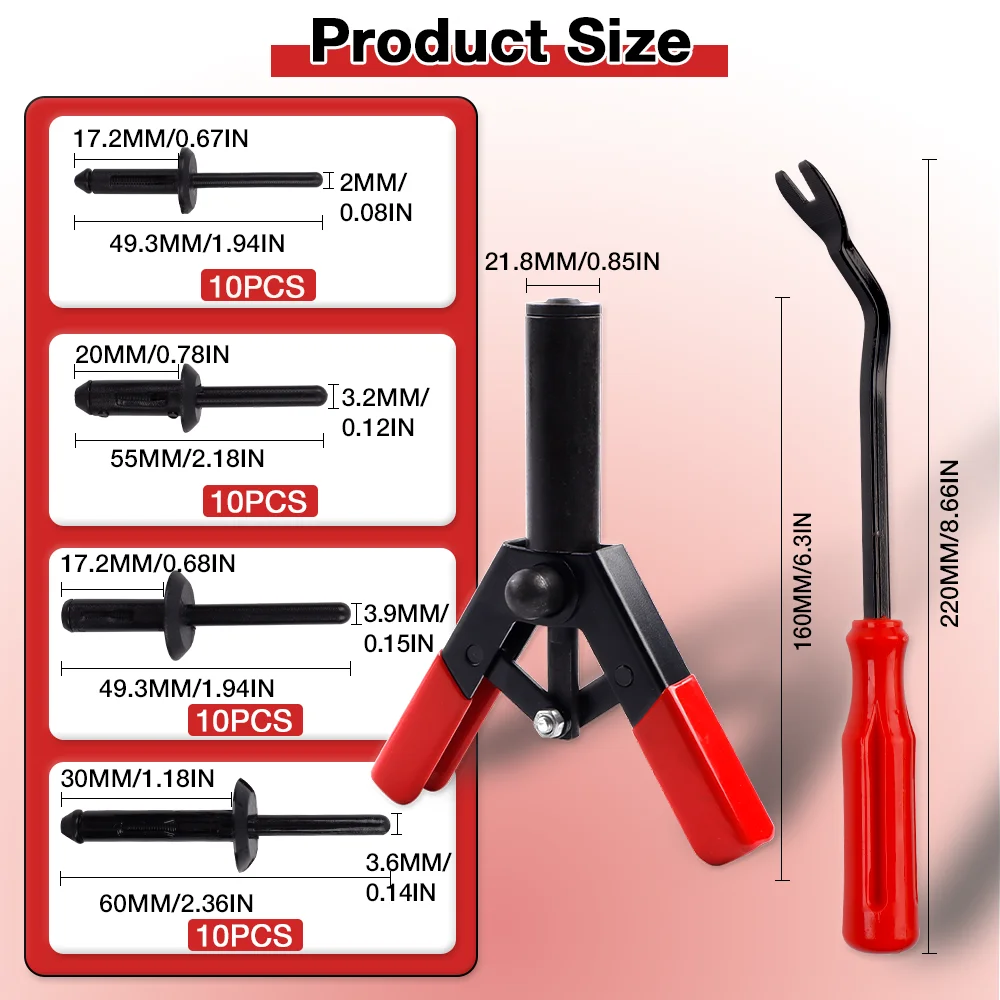 Plastic Rivet Gun Kit, Fastener Removal Tool, 40 Nylon Rivets, Suitable For Fastening Door Panels And Automotive Interior Parts