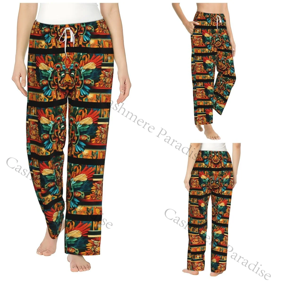Aztec Ethnic Flannel Pajama Pants for Women Soft Warm Sleep Pants with Elastic Waistband