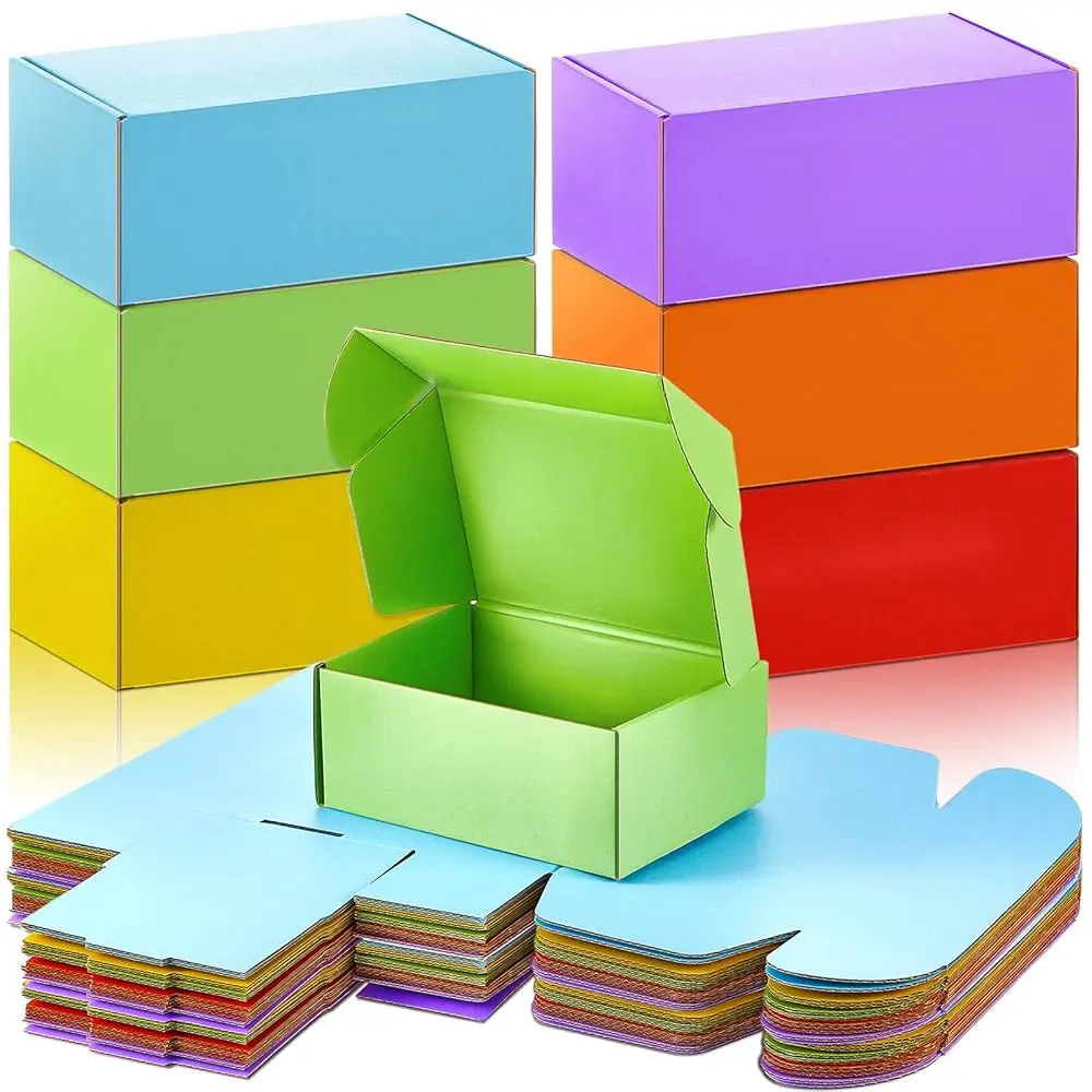 

24 шт. почтовых коробок 6x6x2 дюйма, 6 разных цветов, гофрированные картонные коробки с защелкивающимся клапаном, подарочные коробки для малого бизнеса