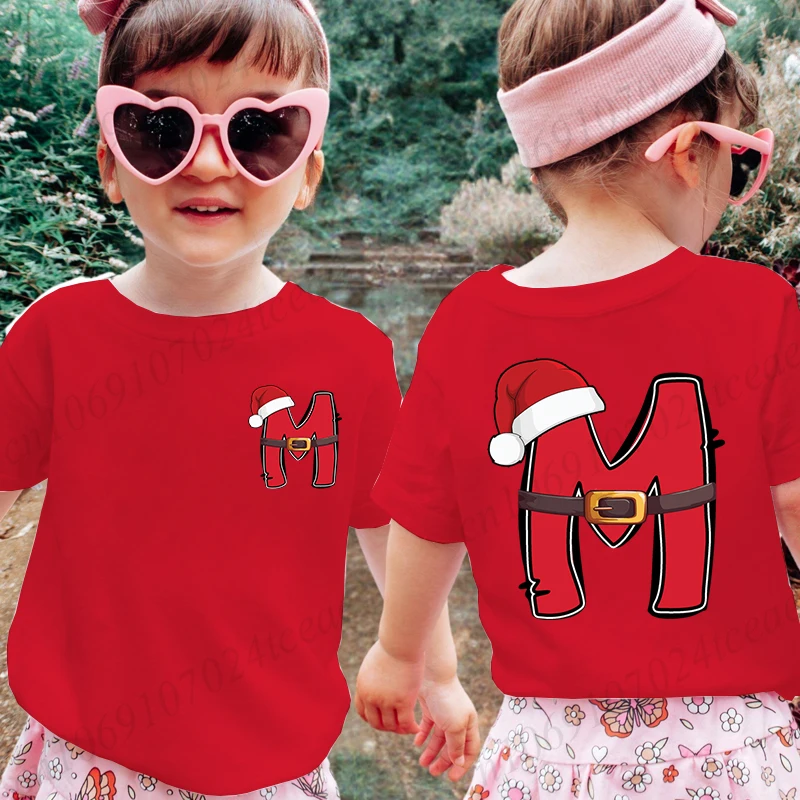 

Toddler Girl Clothes 26 A~Z Christmas Alphabet Print Cartoon Tee Shirt Funny Gift Harajuku Streetwear Kids T-shirts Summer Tops