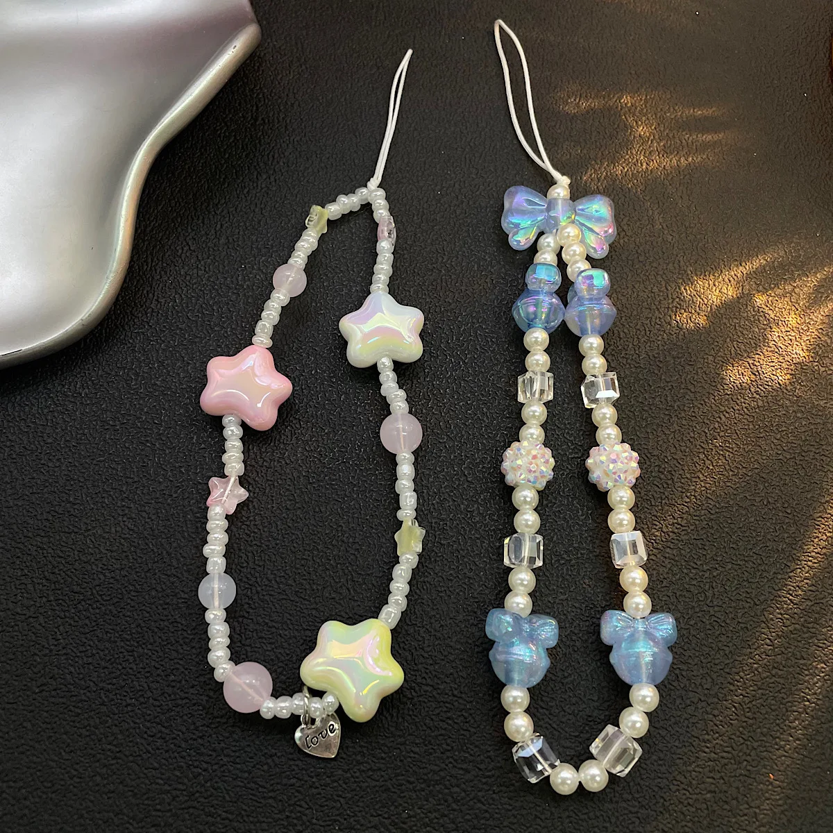 

Цепочка для мобильного телефона со звездой и бабочкой, цепочка из бисера ручной работы, подвесное украшение на запястье, подвеска для камеры CCD, короткая подвесная веревка премиум-класса