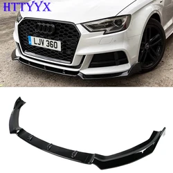 3Pcs Gloss Black Carbon Fiber Look Front Bumper Lip Spoiler Wing Body Kit For Audi A3 8V S3 S-Line 2017 2018 2019 2020