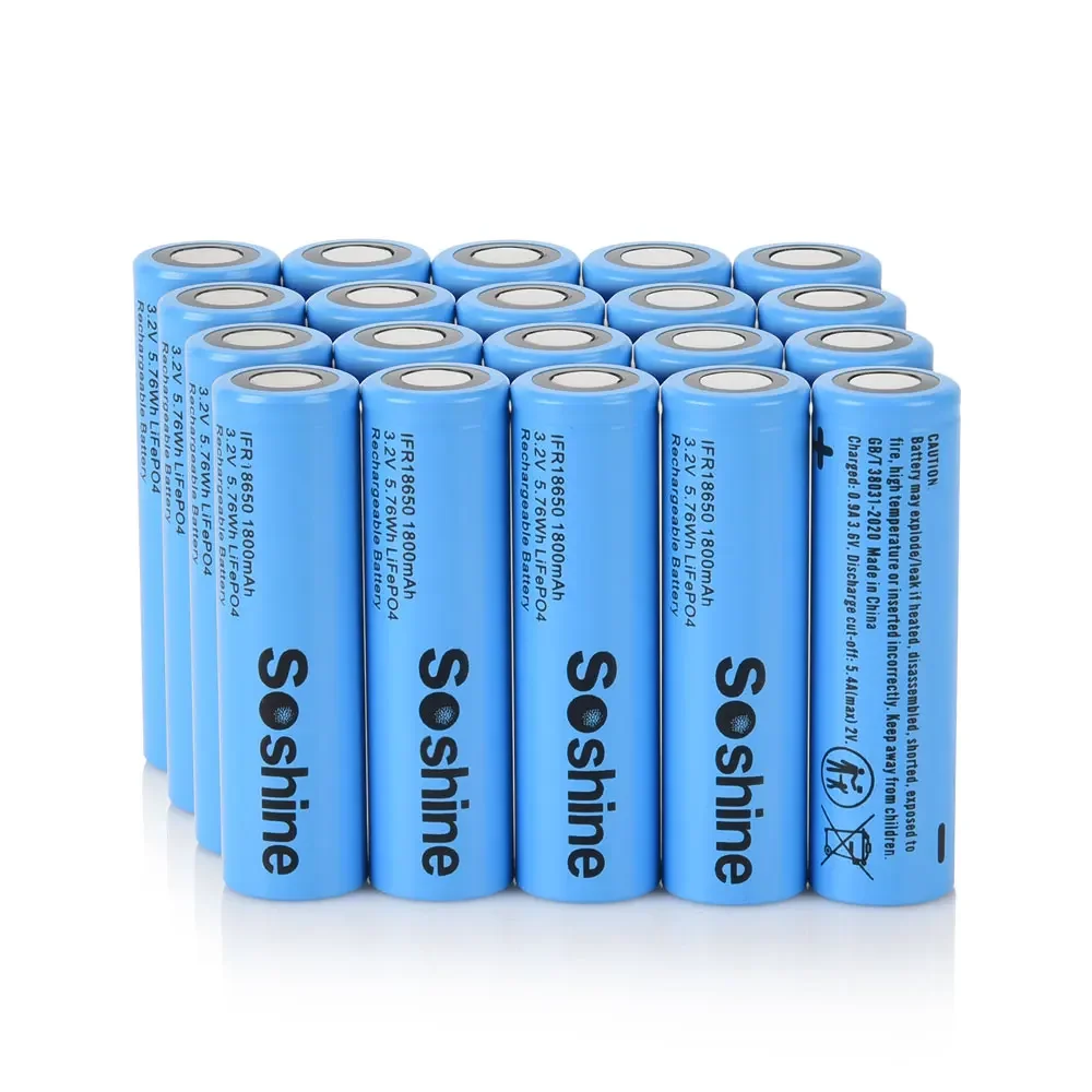 Batterie LiFePo4 Soshine 3.2V 18650, batterie rechargeable 3.2V 1800mAh, haute qualité, batteries 18650 1800mAh pour une charge de 2000 cycles