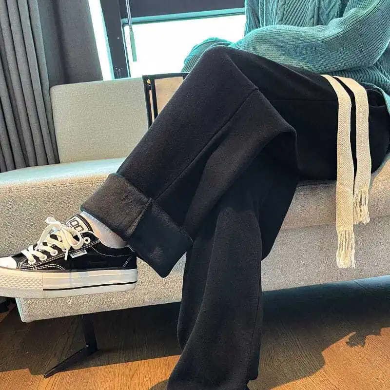 

Утепленные широкие повседневные брюки с завязками, прямые мужские брюки для осени и зимы, теплые брюки для повседневной носки