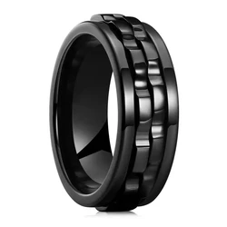 Punk Gear Rotating Anxiety Fidget Ring For Men Stainless Steel Chain Spinner Rock Biker Wedding Party Jewelry Gift Bague Homme