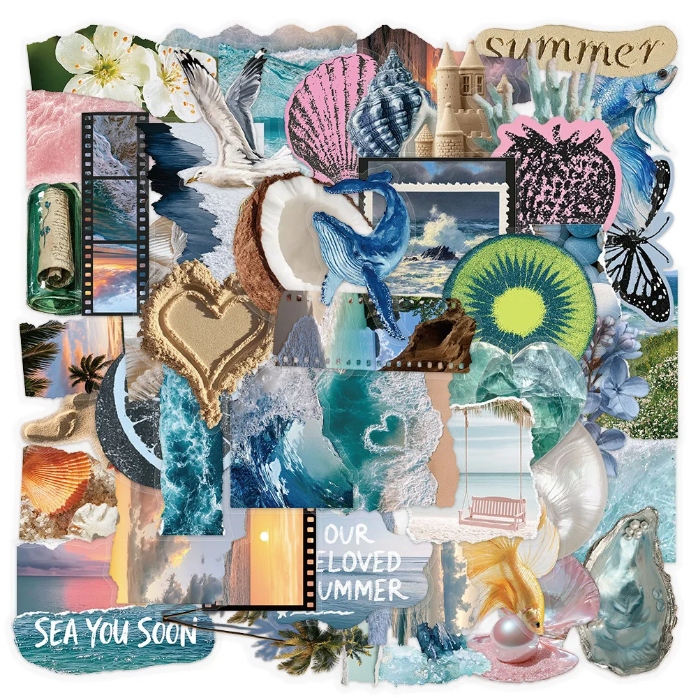 50pcs Dreamy Sea Mermaid Blue Ocean Stickers Waterproof Decals for Journal Scrapbook Notebook Pencil Case Tablet Luggage Gift