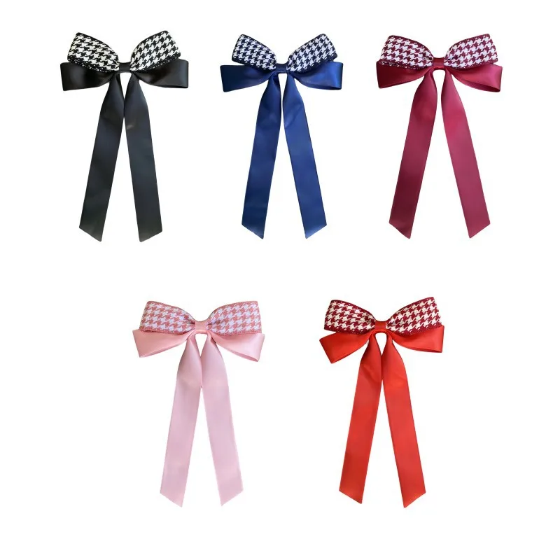 Thousand-bird check bow hairpin Girl headwear Princess Ribbon accessories Long tail hair accessories