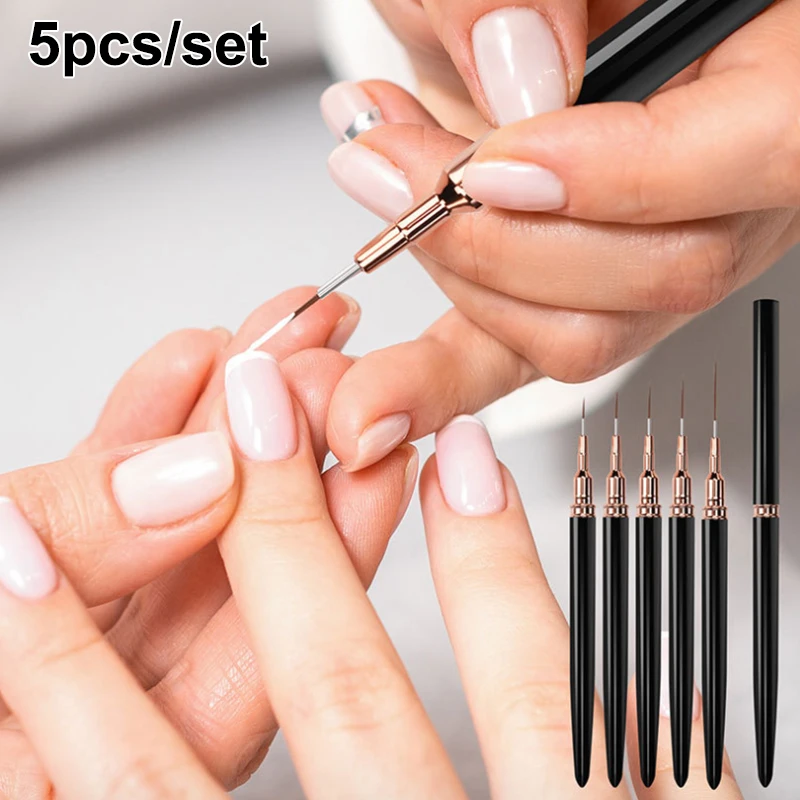 【K】5 Pcs/Set Nail Art Liner Brush For Striping Painting Design,Gel Liner Nail Art Brushes For Nails 7/9/11/15/20mm Professional