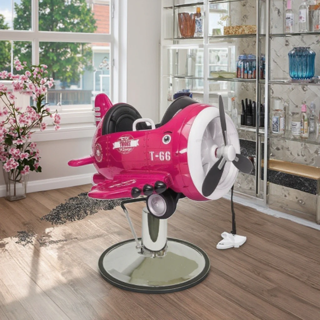 Barbershop Equipment Children's Pink Areoplane Barber Chair With Music Adjustable Portable Kids Hairdressing Car