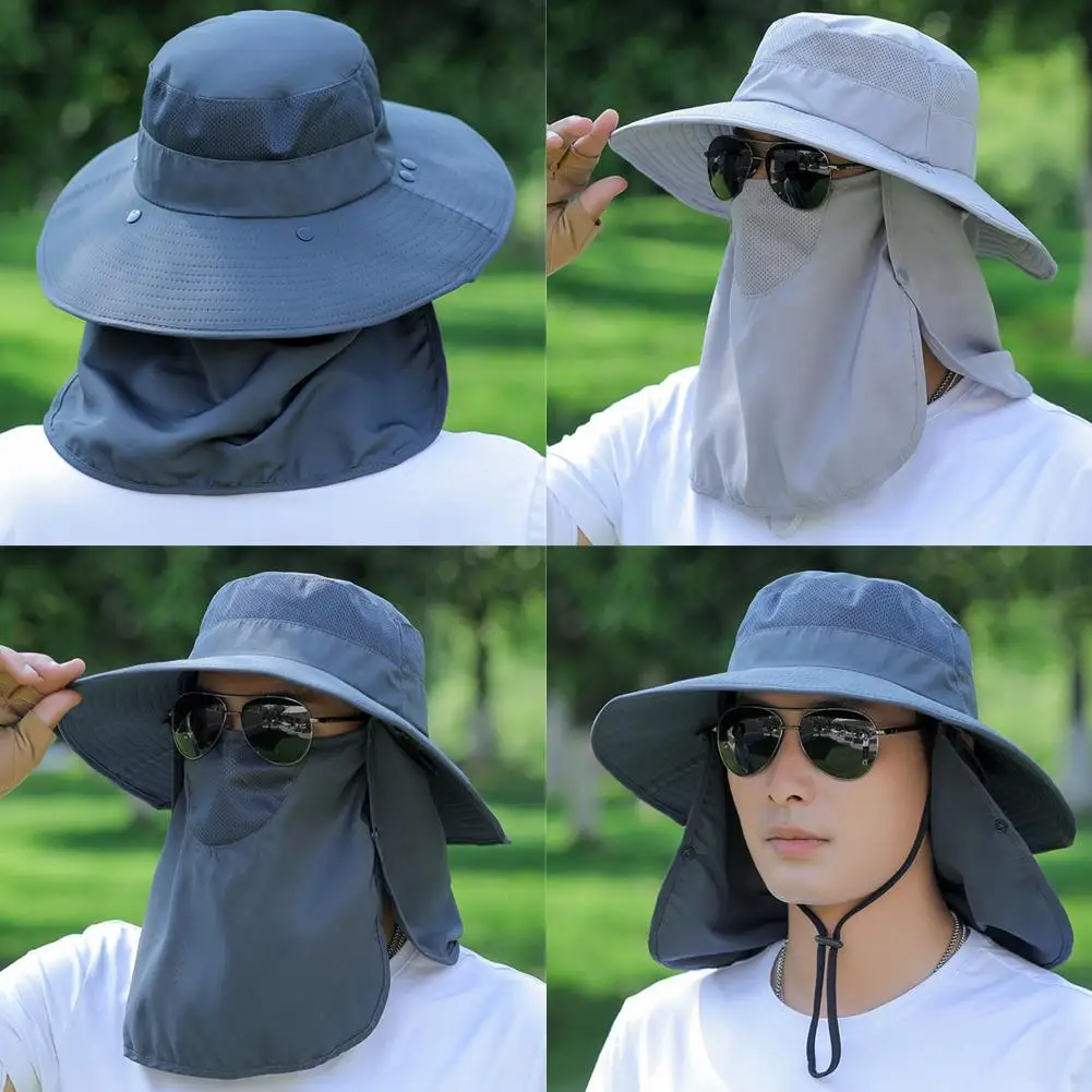 

Summer Wide Brim Sun Hat With Mask Neck Sun Protection Fisherman Anti Outdoor UV Bucket Fishing Cap Hat Breathable Climbing R8H8