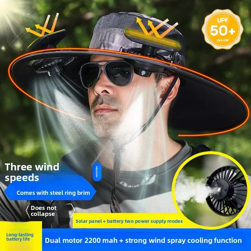 Premium Outdoor Solar Fan Hat Rechargeable Large Wind Large Edge Shading Garden Protection Sun Protection Cap Outdoor Labor