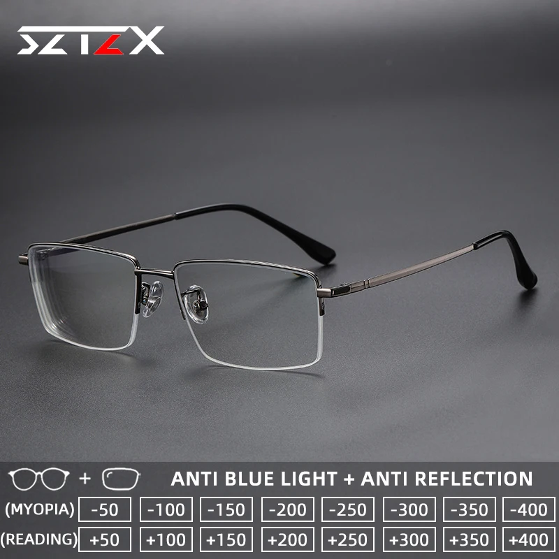 sztzx-ビジネス用純チタン調光リーディンググラス-ブルーライトカット近視用メガネ-プログレッシブ処方眼鏡