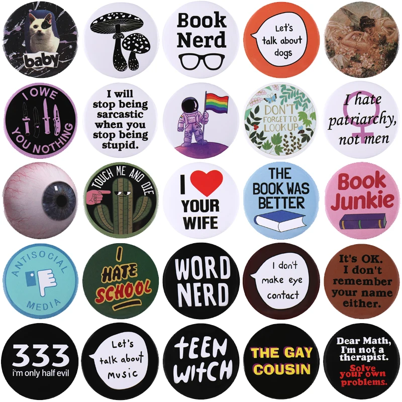Alfileres acrílicos redondos creativos con letras de animales, ojos de personaje de dibujos animados, astronauta, citas divertidas, broche, insignia, joyería Punk, regalo para niños