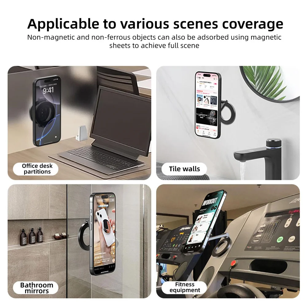 VRIG 両面磁気電話ホルダー 多機能マグネットグリップ ジムカーホルダー 1/4 固定三脚マウント付き iPhone 16 15 Android用