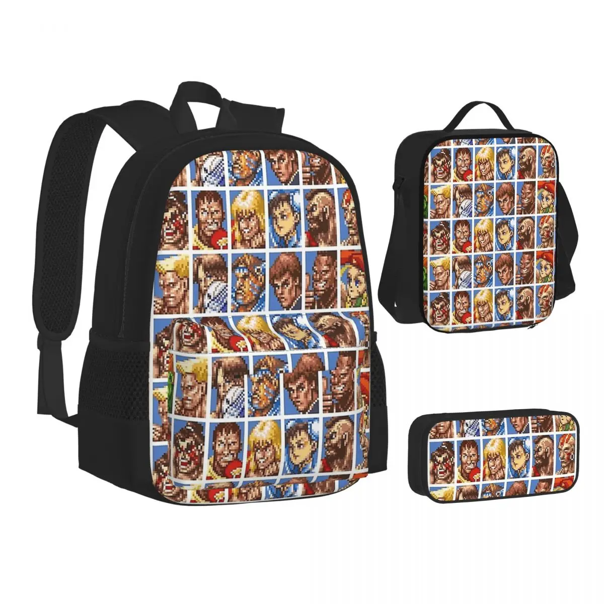 

Defeated Portraits Super Street Fighter Backpacks Students School Bags Kids Rucksack Lunch Bag Pen Bag Three-Piece Set