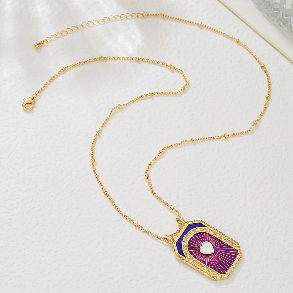 Y2K CZ Copper Square Heart Tarot Card Pendant Necklace for Women Or Men Vintage Link Chain Necklace Jewelry Lovers Gifts Party