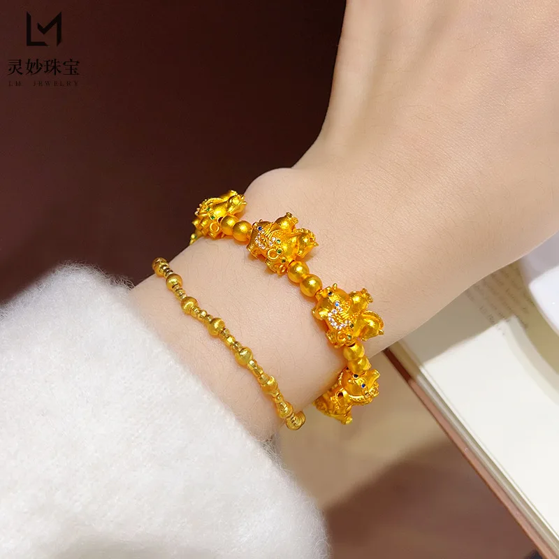 9999 real gold diamonds will make money immediately transfer beads 24K bracelet eight Tang horses money bag bracelet