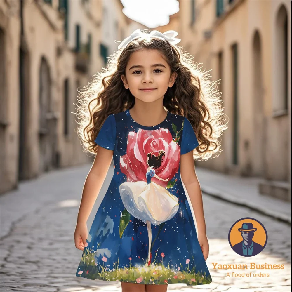 

2025 New Disney Snow White Girls Kids 3D Printed Dress Cool Cute Pretty Summer Kids Fashion Dress​