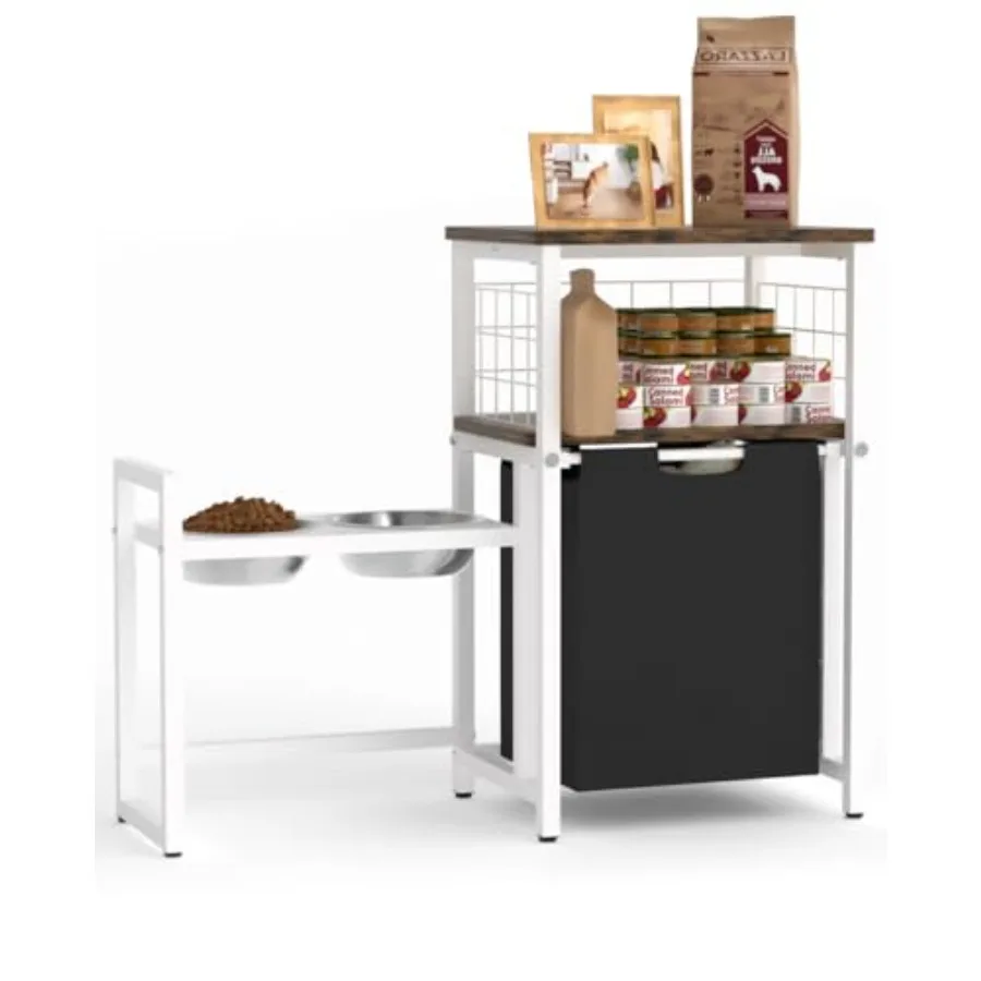 

Подставка для мисок для собак с регулируемой высотой (30,6 дюймов в длину, 26,2 дюйма в высоту) с органайзером для хранения корма и корзиной для игрушек