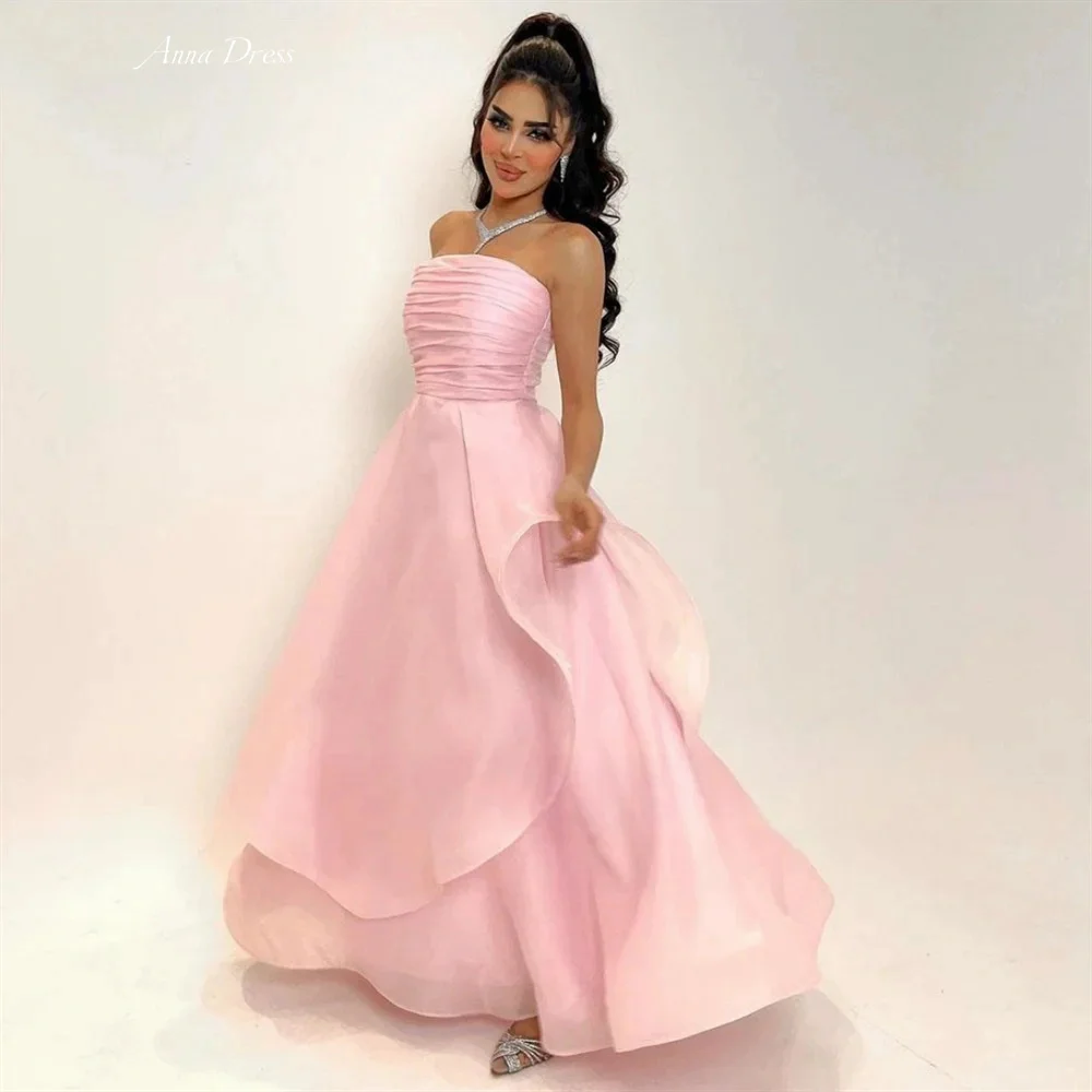 Anna Layered Elegant Party Dresses Woman Wedding Dress Custom Made Dresses for Special Occasions Tube Top Line A Pink Gauze Prom