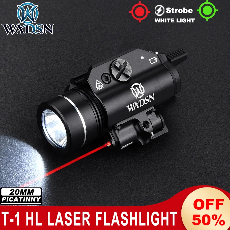 

Tactical T-1 HL Pistol Light Red Green Dot Laser White Led Strobe Hanging Airsoft Flashlight For 20mm Rail Hunting Weapon Light